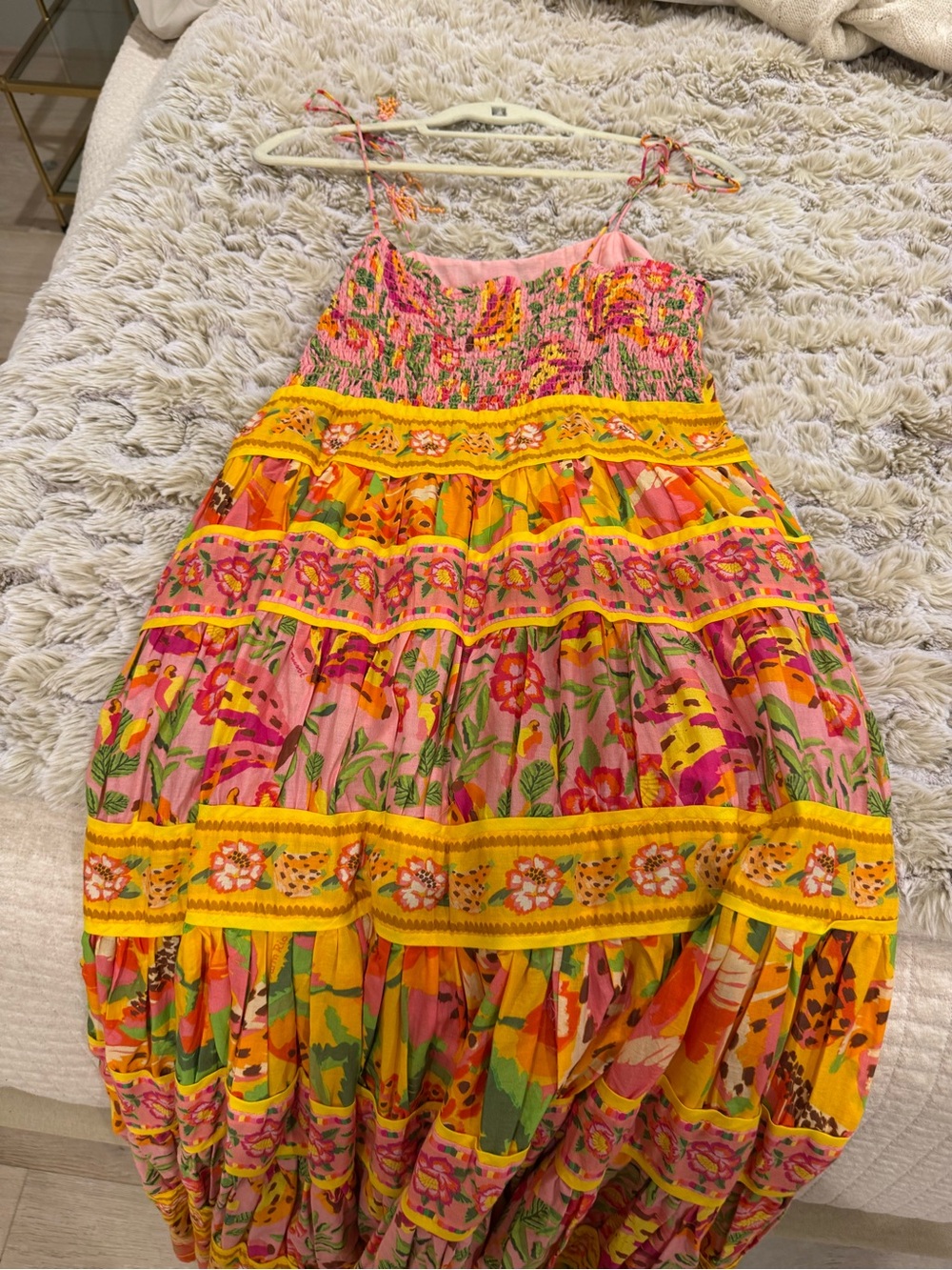Farm Rio Floral Tiered Spaghetti-Strap Maxi Dress in Pink and Yellow - Picture 3 of 3